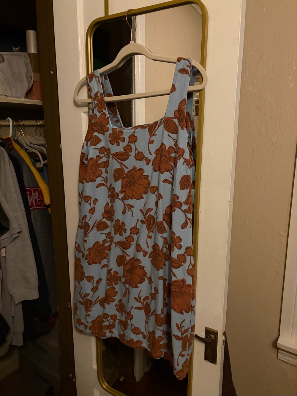 a.n.a Light Blue Mini Dress with Brown Floral Print
